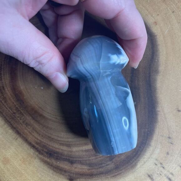 Orca agate mushroom carving crystal druzy white grey banded banding black - Picture 9 of 12